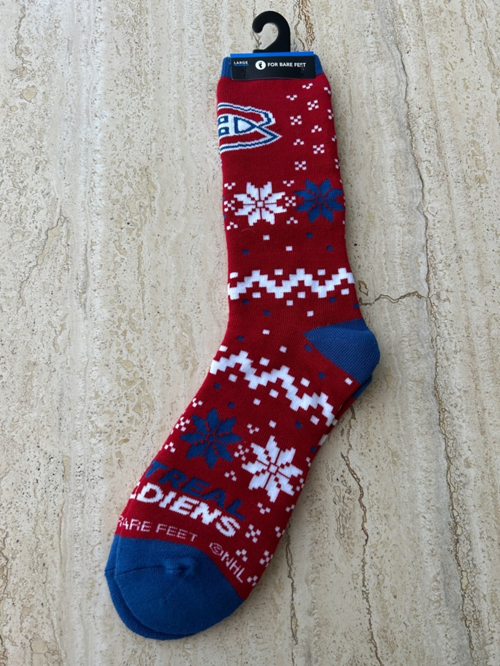 NEW 🆕 NHL officia Canadiens Red Festive Men's Crew Socks size L